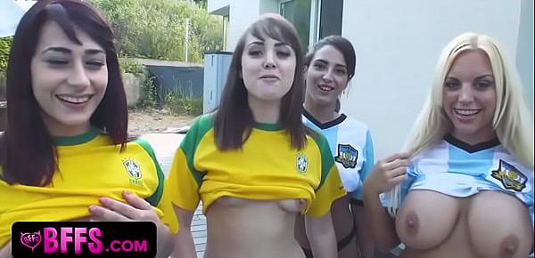  Hot soccer team babes shared with a meaty cock